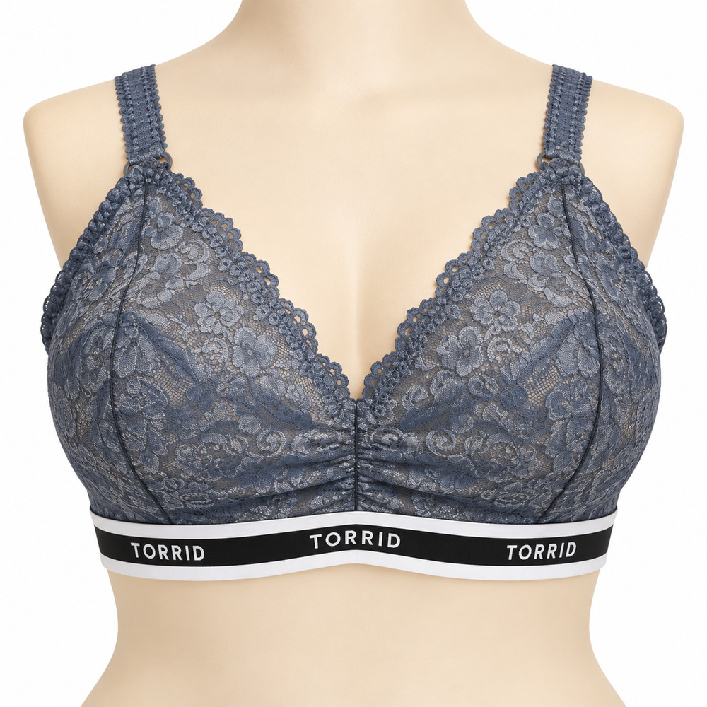 Torrid Curve Logo Lace Bralette Bra Unlined Wire Free Womens Size 2 Gray
